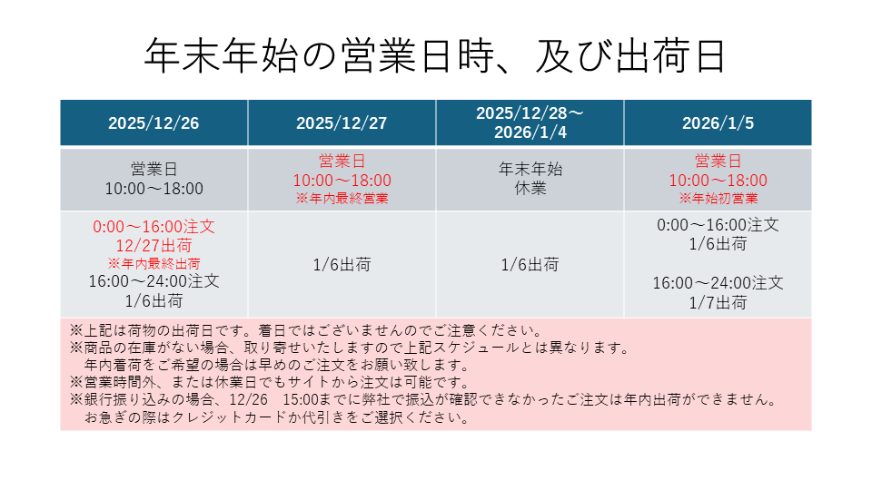 年末年始の営業について