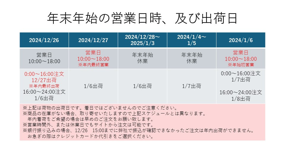 年末年始の営業について